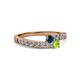 2 - Orane Blue Diamond and Peridot with Side Diamonds Bypass Ring 
