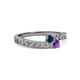 2 - Orane Blue Diamond and Amethyst with Side Diamonds Bypass Ring 