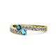1 - Orane Blue Diamond and London Blue Topaz with Side Diamonds Bypass Ring 