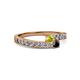 2 - Orane Yellow and Black Diamond with Side Diamonds Bypass Ring 