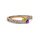 2 - Orane Yellow Diamond and Amethyst with Side Diamonds Bypass Ring 