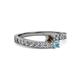 2 - Orane Smoky Quartz and Aquamarine with Side Diamonds Bypass Ring 