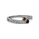 2 - Orane Smoky Quartz and Red Garnet with Side Diamonds Bypass Ring 