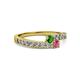2 - Orane Green and Rhodolite Garnet with Side Diamonds Bypass Ring 