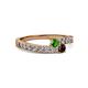 2 - Orane Green and Red Garnet with Side Diamonds Bypass Ring 