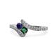 1 - Eleni Blue Sapphire and Emerald with Side Diamonds Bypass Ring 