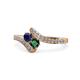 1 - Eleni Blue Sapphire and Emerald with Side Diamonds Bypass Ring 