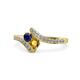 1 - Eleni Blue Sapphire and Citrine with Side Diamonds Bypass Ring 
