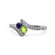 1 - Eleni Blue Sapphire and Peridot with Side Diamonds Bypass Ring 