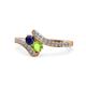 1 - Eleni Blue Sapphire and Peridot with Side Diamonds Bypass Ring 