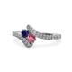 1 - Eleni Blue Sapphire and Rhodolite Garnet with Side Diamonds Bypass Ring 