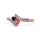 1 - Eleni Blue Sapphire and Rhodolite Garnet with Side Diamonds Bypass Ring 