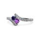 1 - Eleni Blue Sapphire and Amethyst with Side Diamonds Bypass Ring 