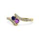 1 - Eleni Blue Sapphire and Amethyst with Side Diamonds Bypass Ring 