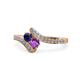 1 - Eleni Blue Sapphire and Amethyst with Side Diamonds Bypass Ring 