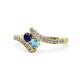 1 - Eleni Blue Sapphire and Blue Topaz with Side Diamonds Bypass Ring 