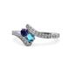 1 - Eleni Blue Sapphire and London Blue Topaz with Side Diamonds Bypass Ring 