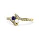 1 - Eleni Blue and White Sapphire with Side Diamonds Bypass Ring 