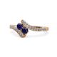 1 - Eleni Blue Sapphire with Side Diamonds Bypass Ring 
