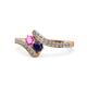 1 - Eleni Pink and Blue Sapphire with Side Diamonds Bypass Ring 