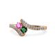 1 - Eleni Pink Sapphire and Emerald with Side Diamonds Bypass Ring 
