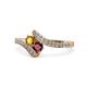 1 - Eleni Citrine and Ruby with Side Diamonds Bypass Ring 