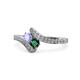 1 - Eleni Tanzanite and Emerald with Side Diamonds Bypass Ring 