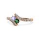 1 - Eleni Tanzanite and Emerald with Side Diamonds Bypass Ring 