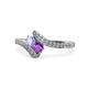 1 - Eleni Tanzanite and Amethyst with Side Diamonds Bypass Ring 