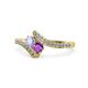 1 - Eleni Tanzanite and Amethyst with Side Diamonds Bypass Ring 