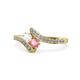 1 - Eleni White Sapphire and Pink Tourmaline with Side Diamonds Bypass Ring 