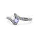 1 - Eleni White Sapphire and Tanzanite with Side Diamonds Bypass Ring 