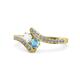 1 - Eleni White Sapphire and Blue Topaz with Side Diamonds Bypass Ring 