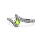 1 - Eleni White Sapphire and Peridot with Side Diamonds Bypass Ring 