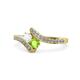1 - Eleni White Sapphire and Peridot with Side Diamonds Bypass Ring 
