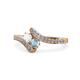 1 - Eleni White Sapphire and Aquamarine with Side Diamonds Bypass Ring 