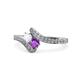 1 - Eleni White Sapphire and Amethyst with Side Diamonds Bypass Ring 