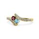 1 - Eleni Ruby and Blue Topaz with Side Diamonds Bypass Ring 