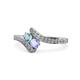 1 - Eleni Aquamarine and Tanzanite with Side Diamonds Bypass Ring 