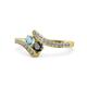 1 - Eleni Aquamarine and Black Diamond with Side Diamonds Bypass Ring 