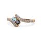 1 - Eleni Aquamarine and Black Diamond with Side Diamonds Bypass Ring 