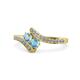 1 - Eleni Aquamarine and Blue Topaz with Side Diamonds Bypass Ring 