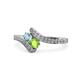 1 - Eleni Aquamarine and Peridot with Side Diamonds Bypass Ring 