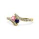 1 - Eleni Pink Tourmaline and Blue Sapphire with Side Diamonds Bypass Ring 