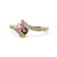 1 - Eleni Pink Tourmaline and Black Diamond with Side Diamonds Bypass Ring 