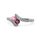 1 - Eleni Pink Tourmaline and Ruby with Side Diamonds Bypass Ring 