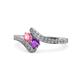 1 - Eleni Pink Tourmaline and Amethyst with Side Diamonds Bypass Ring 