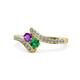 1 - Eleni Amethyst and Emerald with Side Diamonds Bypass Ring 