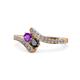 1 - Eleni Amethyst and Black Diamond with Side Diamonds Bypass Ring 