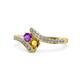1 - Eleni Amethyst and Citrine with Side Diamonds Bypass Ring 